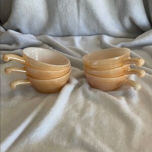 Set of 6 Fire King Peach Lustre Beehive Style Handled Soup Bowls